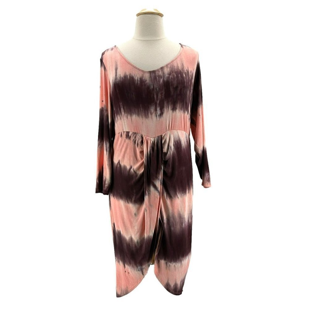 Venus Tie Dye Pink Purple Faux Wrap Midi Dress Womens 2X